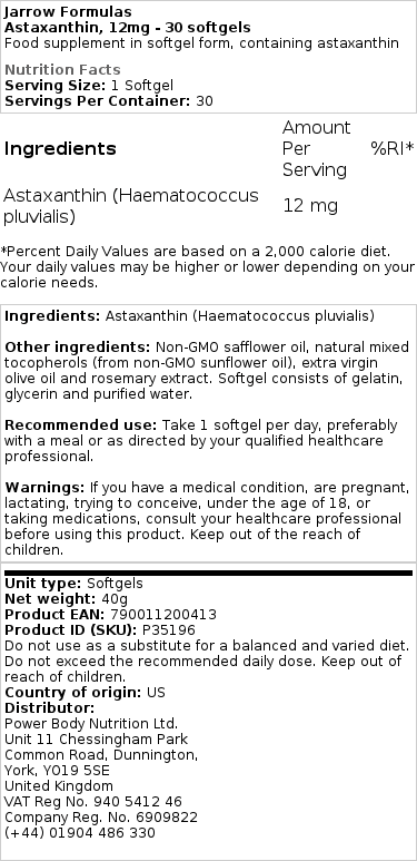 Astaxanthin, 12mg - 30 softgels - Billede 2