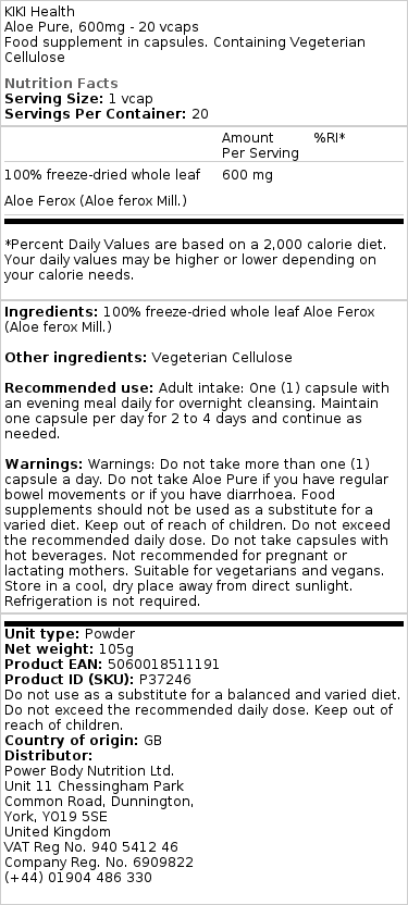 Aloe Pure, 600mg - 20 vcaps - Billede 3