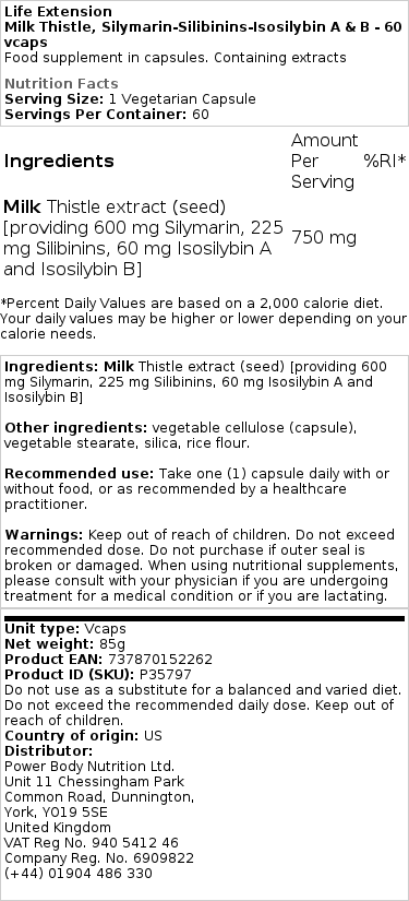 Silymarin-Silibinins-Isosilybin A & B - 60 vcaps