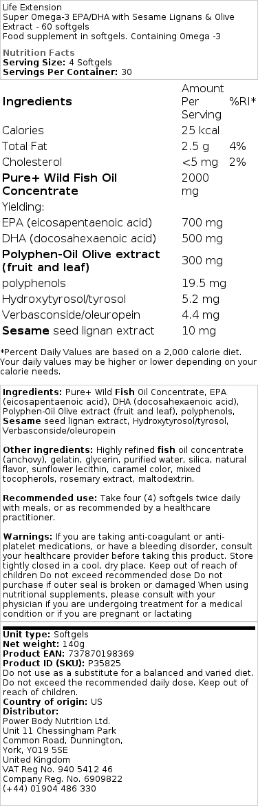 Super Omega-3 EPA/DHA med sesamlignaner og olivenekstrakt - 120 enterisk belagte softgels - Billede 2