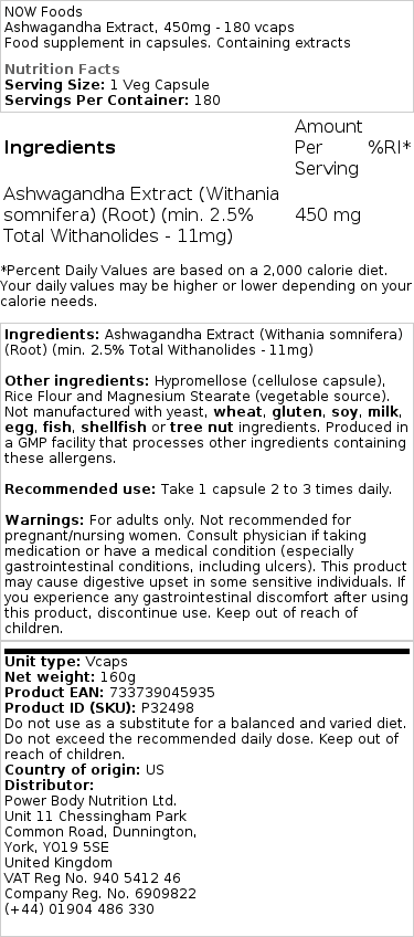 Ashwagandha-ekstrakt, 450 mg - 180 veganske kapsler - Billede 2
