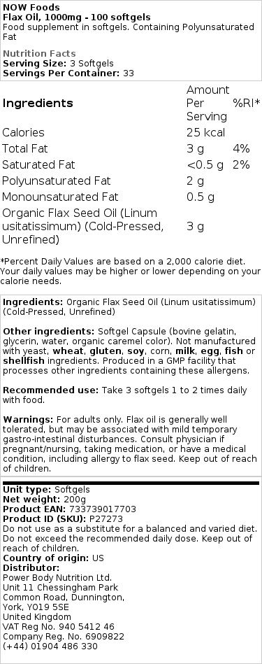 Hørfrøolie, 1000 mg - 250 bløde kapsler - Billede 2