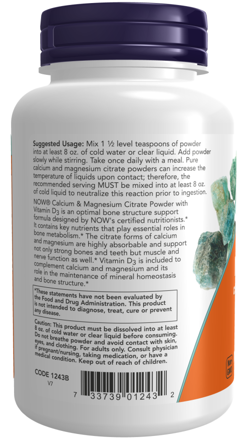 Calcium og magnesium, citratpulver med vitamin D3 - 227g - Billede 3