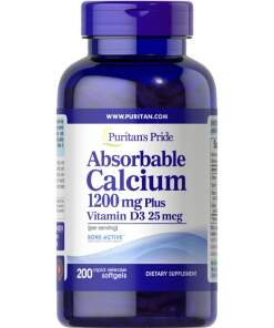 Puritan's Pride - Absorberbart Calcium + Vitamin D3 - 200 bløde geléer