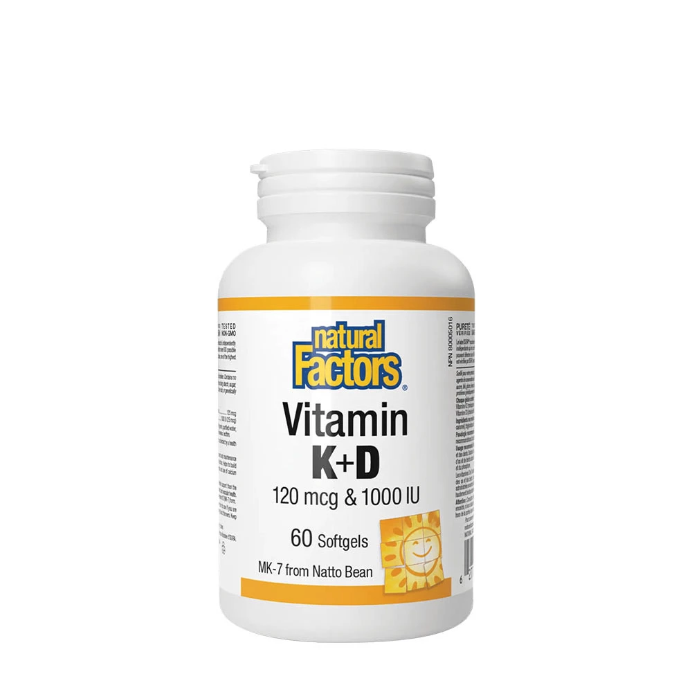 Natural Factors Vitamin K+D 120 mcg & 1000 IU (60 Softgels)