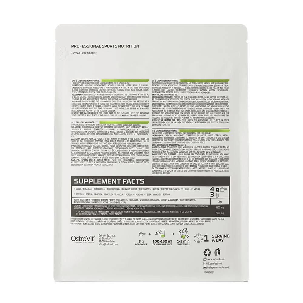 OstroVit – Kreatinmonohydrat Grønne Æble – 300g - Image 4