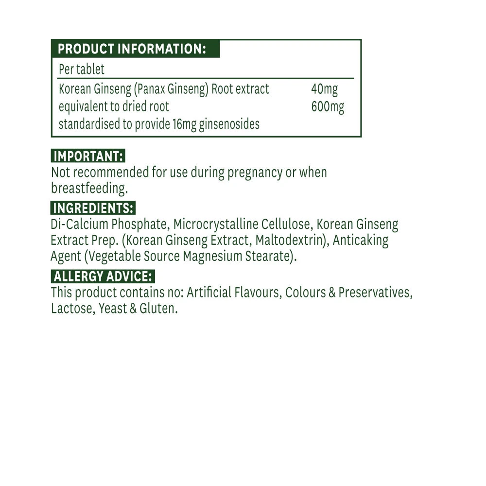Natures Aid – Korean Ginseng – 90 tablets - Image 2