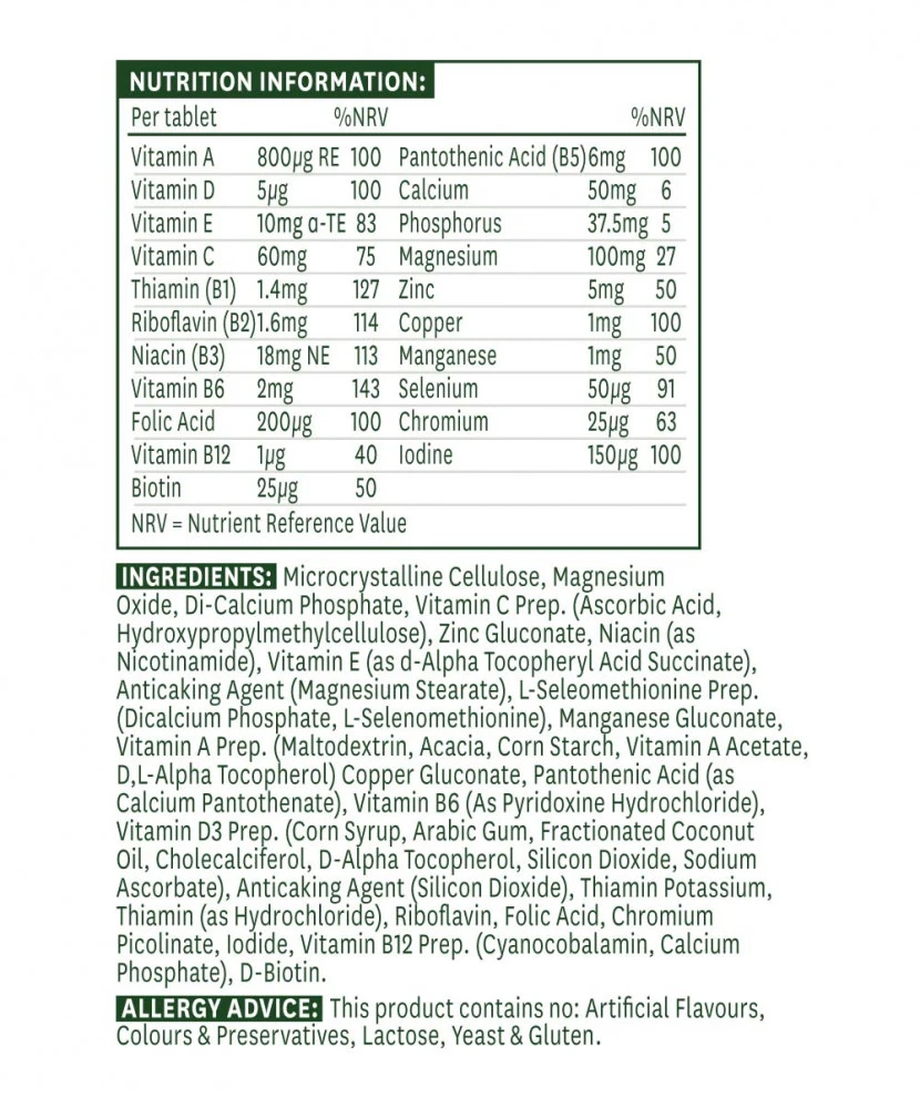 Natures Aid – Multi-Vitamins & Minerals Without Iron – 60 tablets - Image 2