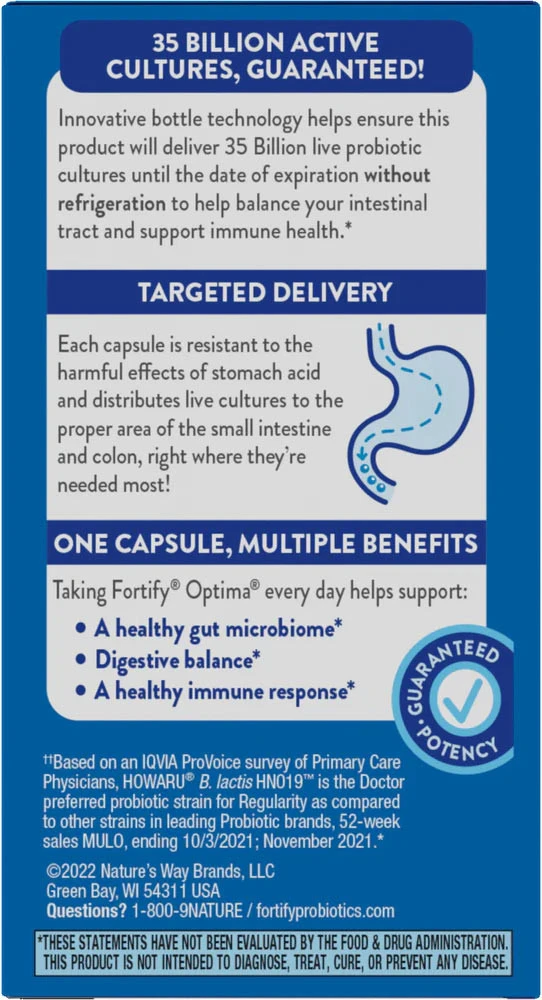Nature's Way – Fortify Optima Probiotic & Prebiotic Formula – 35 Billion CFU – 60 Capsules - Image 6