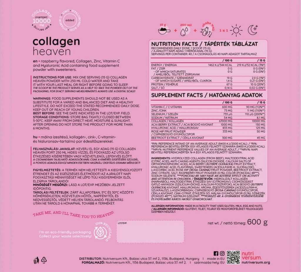 Nutriversum – Collagen Heaven – 600 g, Hindbær - Image 4