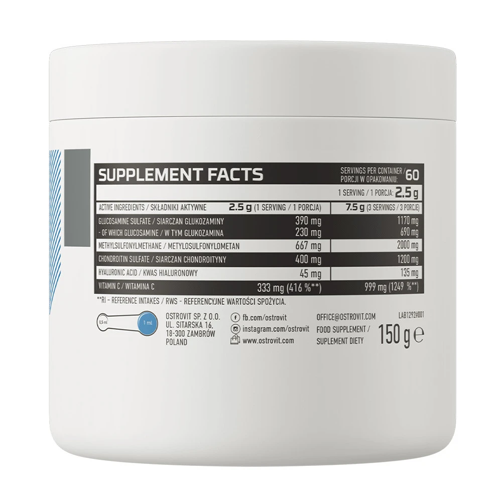 OstroVit – Glucosamine + MSM + Chondroitin Pulver – 150 g, Hindbær - Image 4