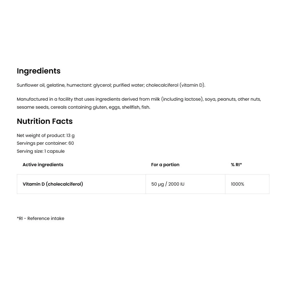 OstroVit – Vitamin D3 2000 IU – 60 softgels - Image 2