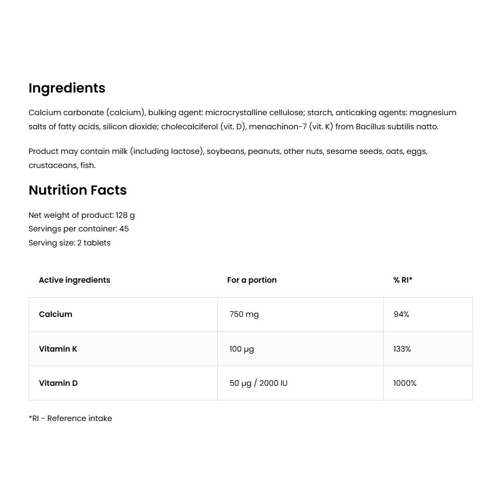 OstroVit – Vitamin D3 + K2 + Calcium – 90 tablets - Image 2