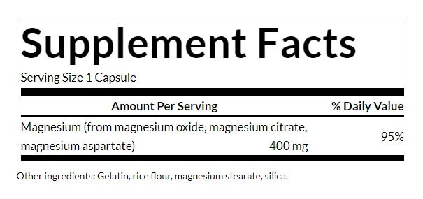 Trippel Magnesiumkompleks – 400 mg – 100 capsules - Image 2