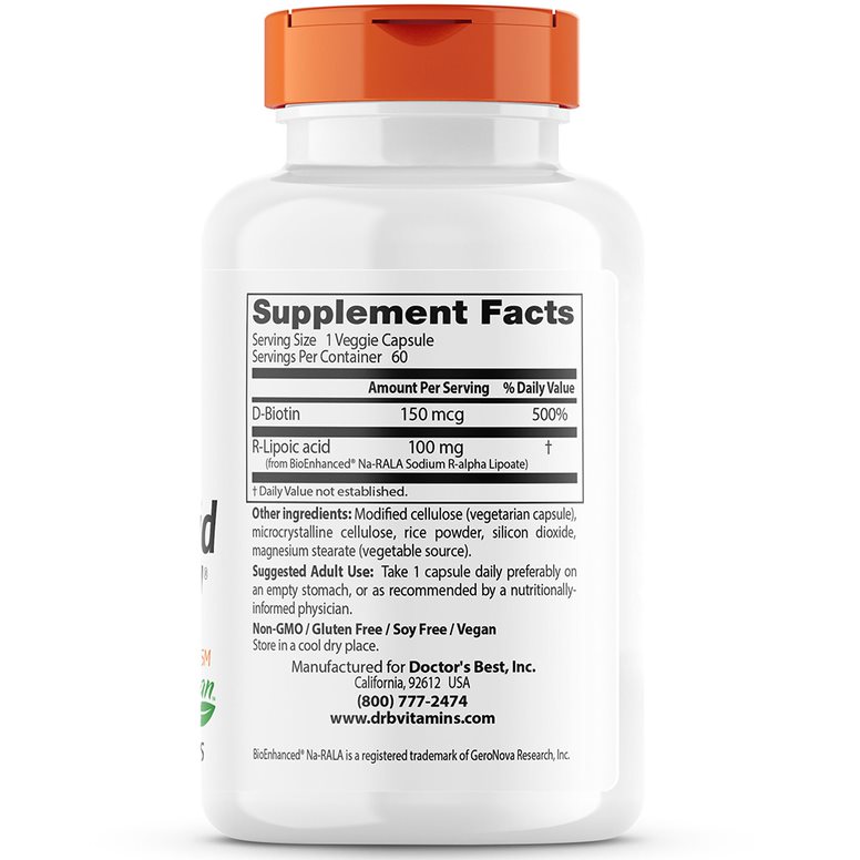 Stabilised R-Lipoic Acid with BioEnhanced Na-RALA – 100mg – 60 vcaps - Image 3