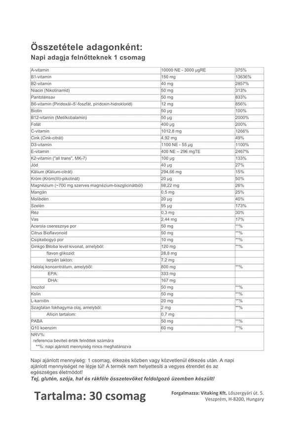Vitaking – Multivitamin Senior Pack – 30 pakker - Image 3