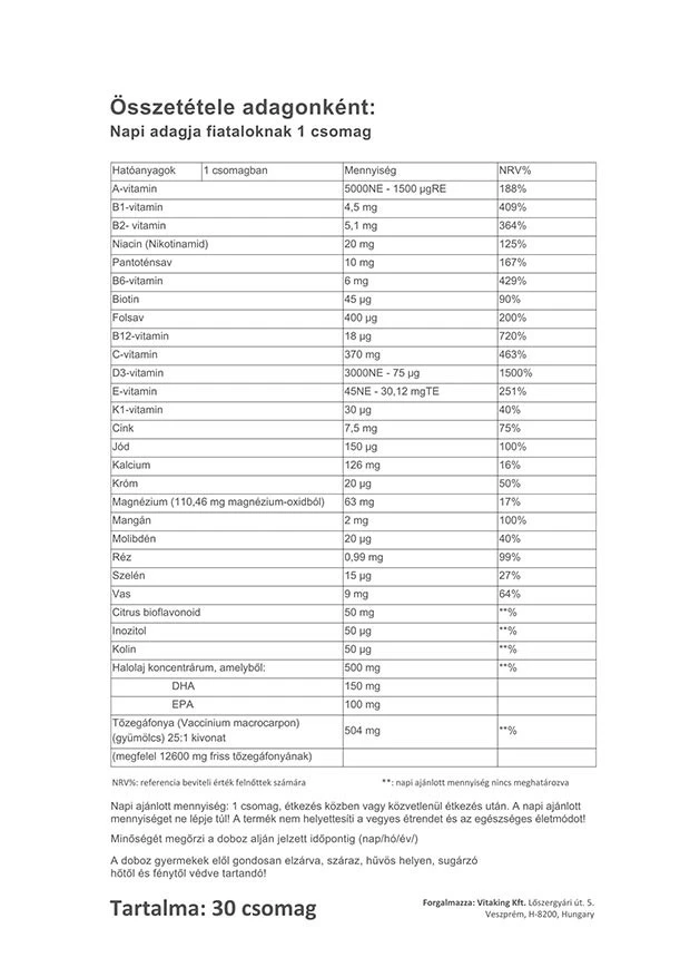 Vitaking – Multivitamin Teen Pack 365 – 30 pakker - Image 2