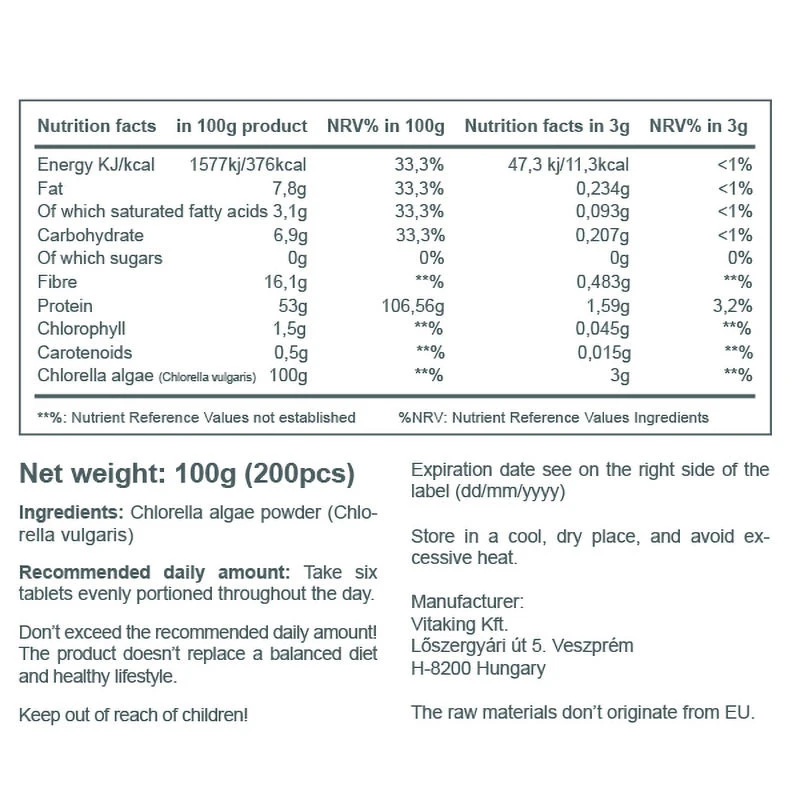 Vitaking – Chlorella Blågrønne Alger – 200 tablets - Image 3