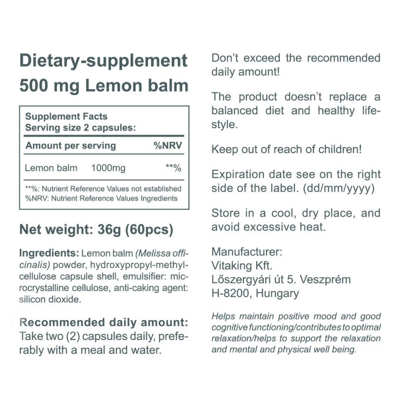 Vitaking – Citronmelisse 500 mg – 60 capsules - Image 3