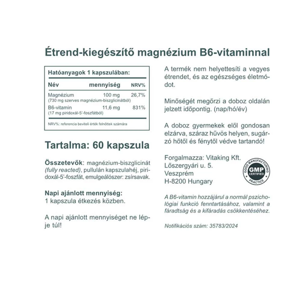 Vitaking – Magnesium Bisglycinat with Vitamin B6 (P5P) – 60 capsules - Image 4