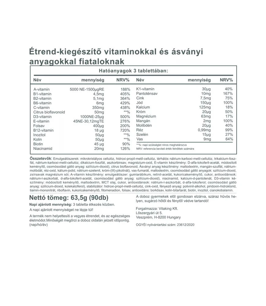 Vitaking – Mega Vitamin for Teenagers – 90 tablets - Image 2