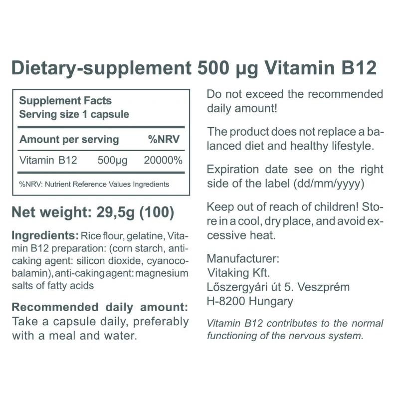 Vitaking – Vitamin B-12 500 mcg (100 capsules) - Image 3