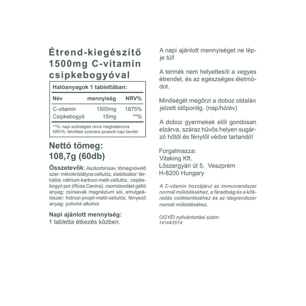 Vitaking – Vitamin C-1500 med Hyben – 60 tabletter - Image 2