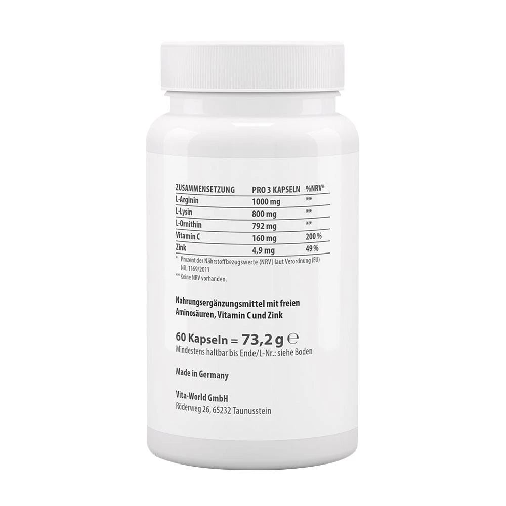 Vitaworld – Arginin-Ornithin-Lysin + C + Zink – 60 capsules - Image 2