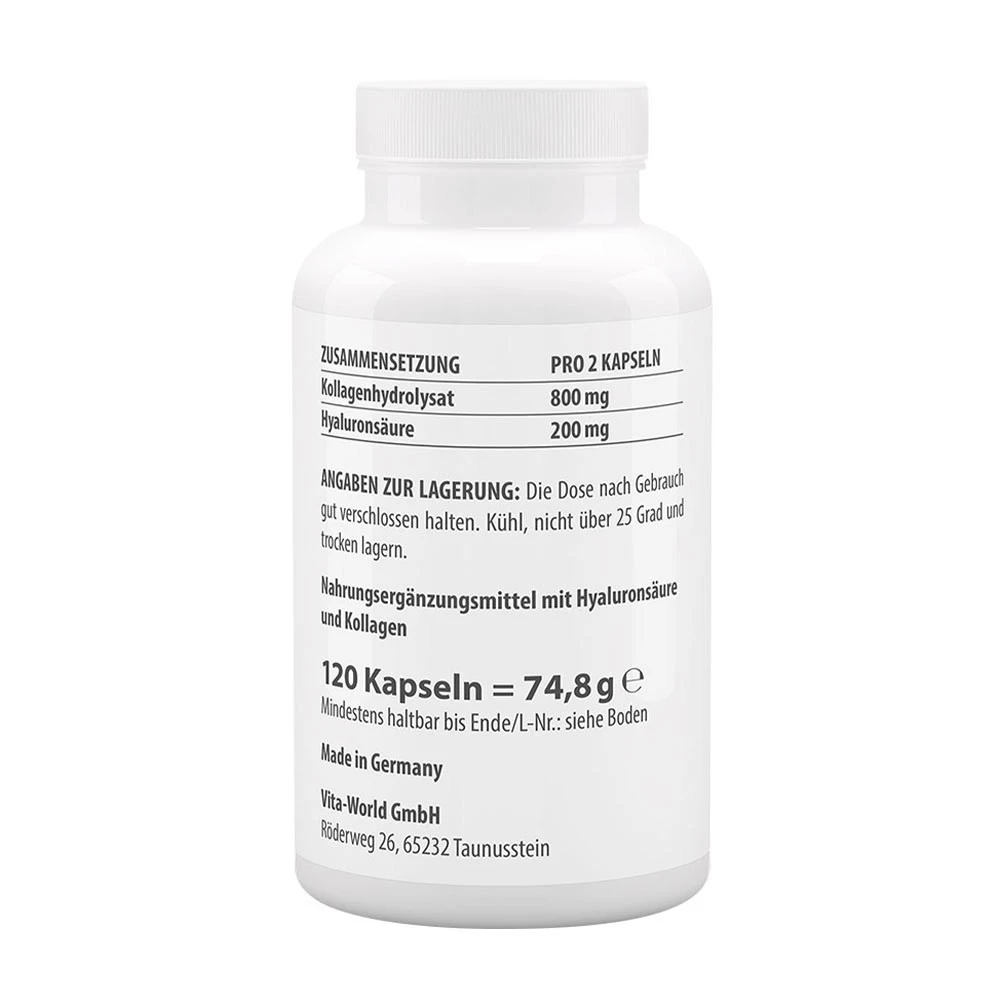 Vitaworld – Hyaluronsyre 100 + Kollagen 400 – 120 capsules - Image 2