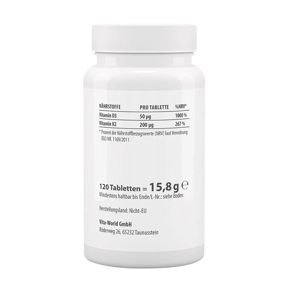 Vitaworld – Vitamin D3 2000 IU + K2 MK7 200 mcg – 120 tablets - Image 2